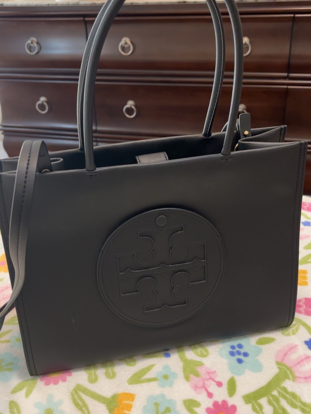 Tory Burch Black Leather Ella Tote Bag